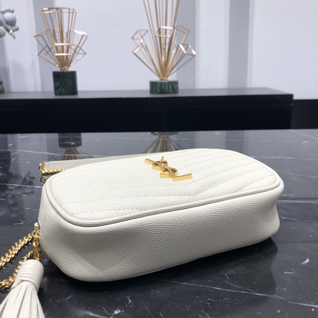 Saint Laurent Mini LOU Camera Quilted Calfskin Shoulder Bag Handbag White 748849 Gold